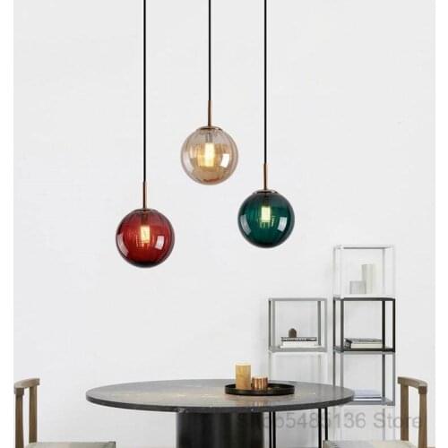 Nordic Stained Glass Ball Pendant Lamp Modern Led Hanging Lights for Kitchen Living Room Island Light Fixtures Bar Home Lighting