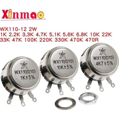 1PCS WX110 010 single coil wound potentiometer 1W 470r 1K 2k2 5k6 10K 4.7K 22K 3K3