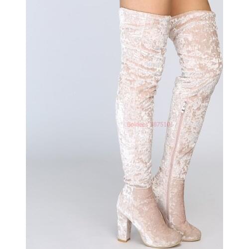 Women Over The Knee Boots Winter Shoes Woman Slim Sexy Suede Long Boots Chunky 10 CM Snow Boots Block Heel