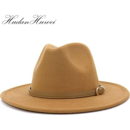 2020 Women Men Wool Fedora Hat With Leather Ribbon Gentleman Elegant Lady Winter Autumn Wide Brim Jazz Church Panama Cap L XL