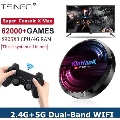 TSINGO Video Game Super Console X Max Built-In 50000+ Games 4K HD Wifi Android TV9.0 + Emuelec4.2 + Coreelec For PSP/DC/N64/PS1