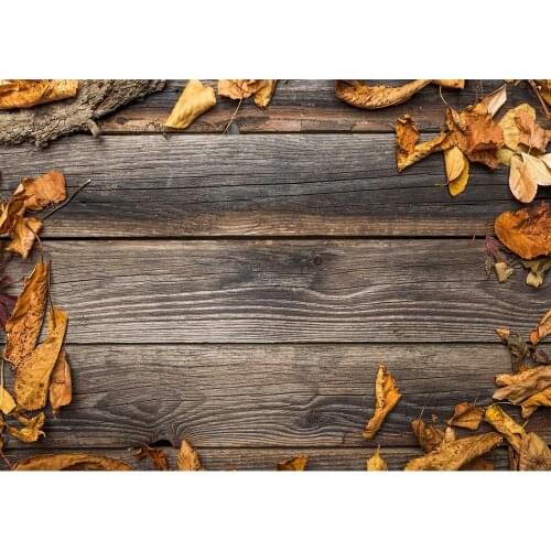 Dark Brown Wooden Board Yellow Leaves Photo Backdrop Custom Photoshoot Background for Children Baby Pet Toy Photography Props