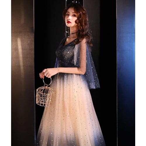 Gradient Evening Dresses Elegant Sheer Off Shoulder Sleeveless Bodice Lace-Up Prom Dress Amazing Fluffy Tulle vestido de noiva