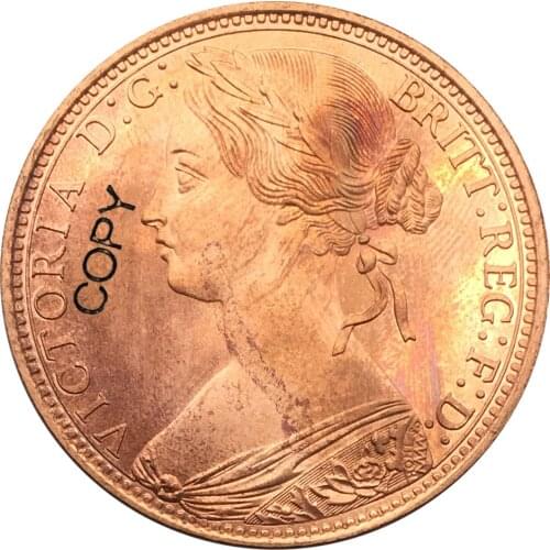 Great Britain Victoria 1867 One Penny Red Copper Copy Coin