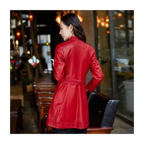 2020 New Elegant Genuine leather jacket for women Caots Long Slim Embroidery Sheep femme outwear plus size 5XL LX931