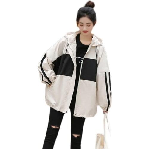 Ladies Autumn Elegant Fashion Casual Commute Color Matching Windbreaker Womens Jacket Cardigan Was High Removable Cap Retro