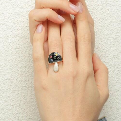 Mushroom enamel rings for women red black white blue cocktail statement rings cute hawaii y2k jewelry summer jewelry bohemia