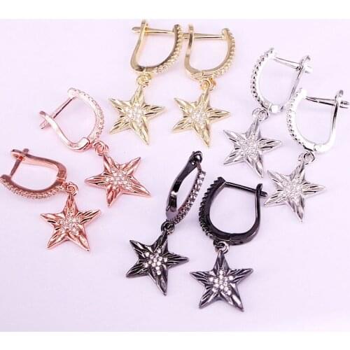 6Pairs, Cz star Earrings for Women Small Dangles Cartilage Earrings Gold/Metalblack/Rose Gold/Silver Color Jewelry