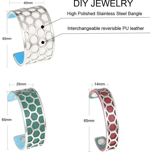 Yoiumit 2021 Stainless Steel Cuff Womens Bracelet 3 Size Honeycomb Bracelet Interchangeable Leather Bangles Jewelry Bijoux Femm