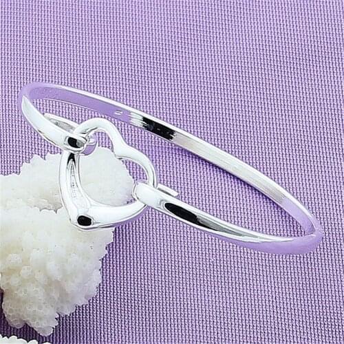 NEW 925 Sliver Color Heart Bangle Fashion Jewelry For Women &Girls Delicate Anniversary Gift Daily Party Accessories