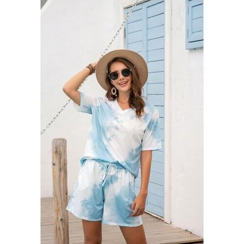 Women summer colorful print two piece set t-shirt shorts pants suit sports tracksuit outfit Tie-Dye Set Leisure Tops