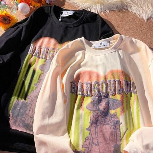 Vintage Goth Cartoon Printed Sweatshirt Women Long Sleeve Tops 2021 Autumn Winter Clothes O-neck Japanese Teens Korean Fashion