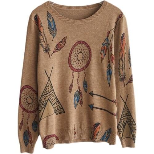 2021 literary print round neck sweater knit sweater spring and autumn new loose and versatile outer wear base coat women