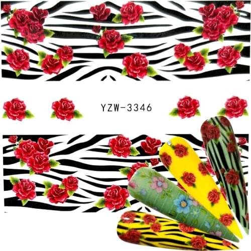 ZKO 1 PC Flower Leaves Nail Sticker Decals Blossom Colorful Slider Rose Water Full Wraps Nail Art Decoration Floral On Nails