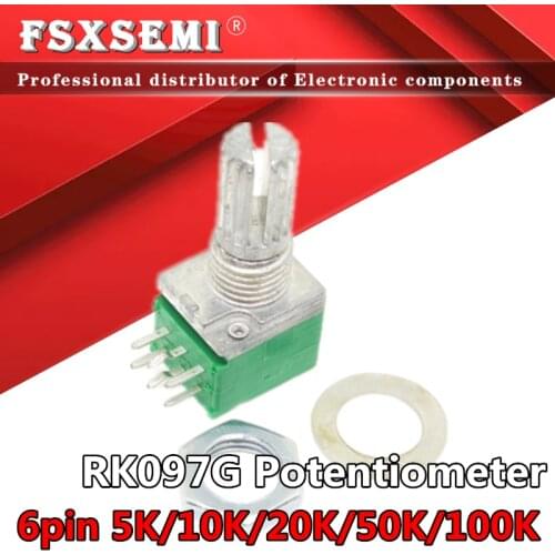 10pcs RK097 RK097G 6Pin 5K 10K 20K 50K 100K B5K with a switch audio shaft 15mm amplifier sealing potentiometer