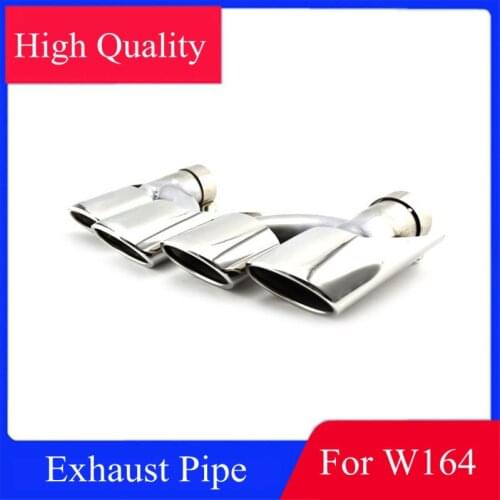2 PCS W164 Round Nozzle Silver Muffler Exhaust End Pipe For BENZ AMG ML300 ML400 Stainless Steel H Shape Tail Tips