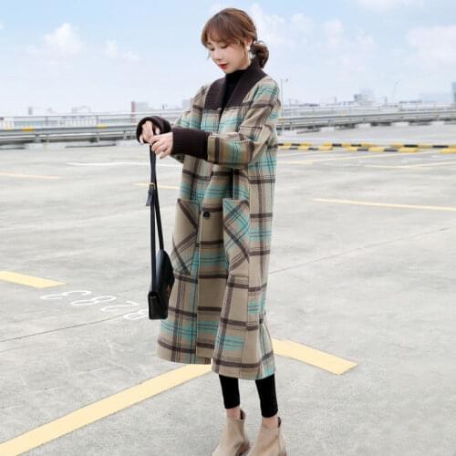 2021 Women Winter Woolen Blend Outerwear Female Solid Single-breasted Pockets Mid-Long Coats Ladies New Windbreaker Coat Q174