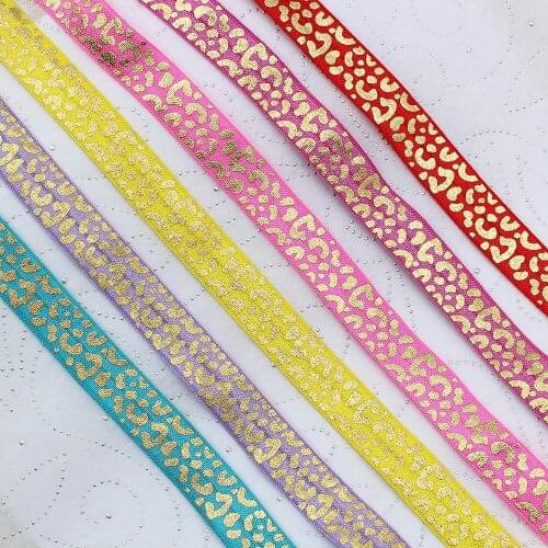 5yds,5/8" Hot Silver Leopard Fold Over Elastic Stretch Foldover FOE Elastics for Hair Ties Headbands Hair Bow Clip,E-20508-940