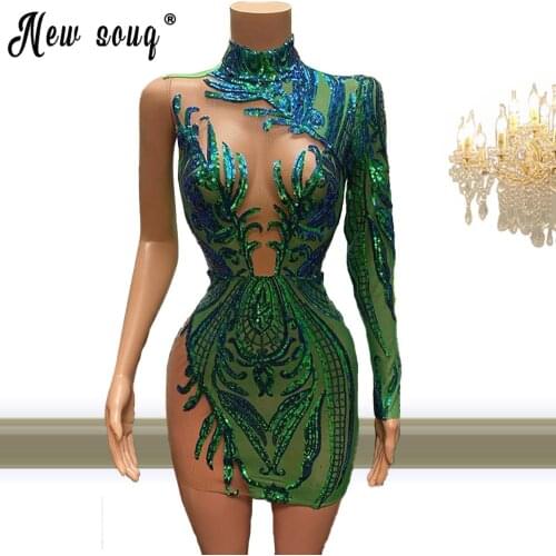 African Sparkly High Neck Single Long Sleeve Cocktail Dresses Black Girls Birthday Prom Party Gala Gowns Evening Dress 2021