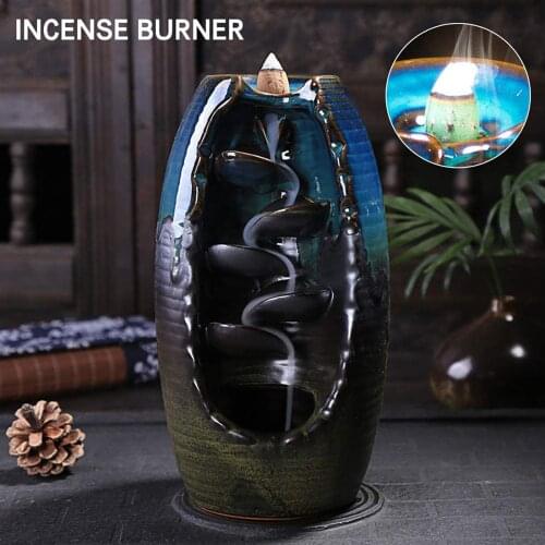 Backflow Incense Burner Antique Waterfall Incense Holder Home Office Decoration Aromatherapy Ornament Incense Burner Ceramic