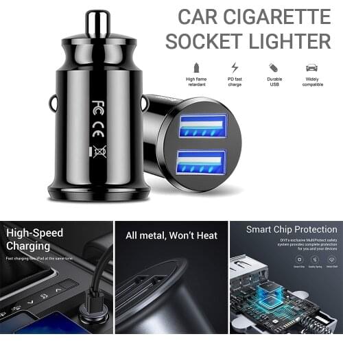 USB Car Charger Quick Charge 12-24V 2.4A Dual USB Car Lighter Slot Universal Car-charger Adapter For Mobile Phone Charging