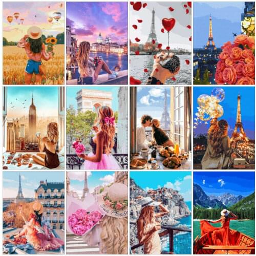 AZQSD Acrylic Draw By Number On Canvas Girl HandPainted Diy Oil Painting By Numbers Landsacpe Wall Art Gift Home Decor