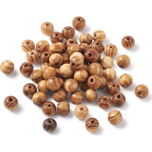 100pcs Round Wood Beads Striped BurlyWood Lead Free 10mm Hole: 3mm DIY Bracelet Necklace Handmade Making Jewelry Wood Beads