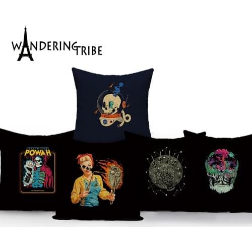 Sugar Skulls Cushion Covers Gothic Home Decor Pillowcase Color Horror Skull Print Decorate Sofa Throw Pillow Case Funda Cojins