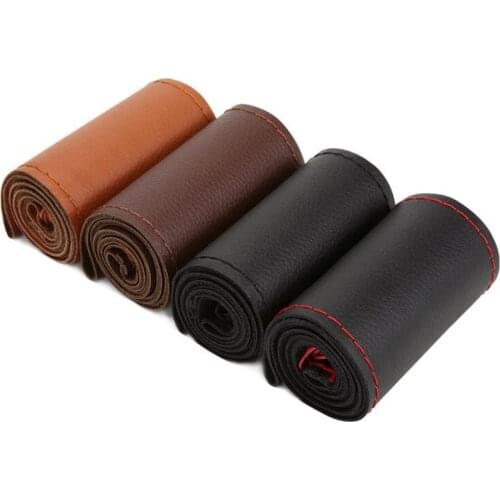 DIY Soft Steering Wheel Covers Genuine Leather braid on the steering-wheel of Car With Needle and Thread Interior accessories