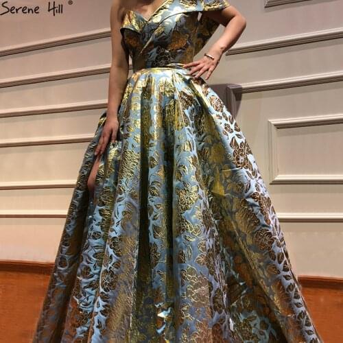 Long Turkish Arabic Blue Gold Gliter Formal Evening Prom Party Gown Dress Kaftan Abiye Gowns Dresses Abendkleider 2020 BLA6525