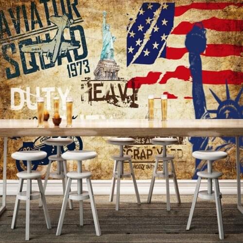 Drop Shipping Custom Photo Wallpaper 3D Stereo American Style Nostalgic Wallpaper Bar Vintage Hand Painted Wallpaper Mural