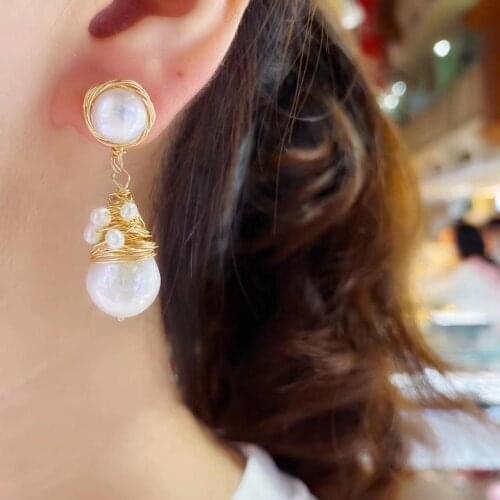 ECHSUN pure natural baroque pearl natural freshwater pearl 14K gold jewelry set bracelet ring earring handmade wholesale on sale