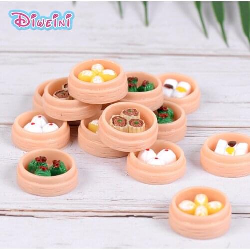 5pcs Simulation Food Chinese Steamed Bun Dumpling Action Figure Model Resin Figurine Birthday Cake Decoration Toy Set Doll House