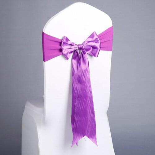 Elastic Candy Colorful Satin Silk Cloth Chair Seat Back Cover Bow Sashes Bands Ribbon Wedding Party Banquet Decoration