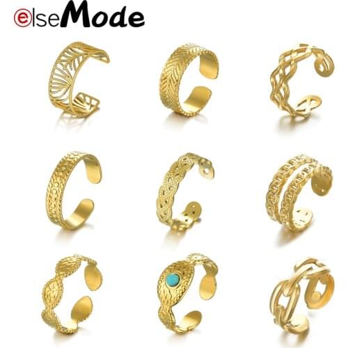 ELSEMODE Bohemian Multilayers Women Ring Fashion Gold Color Stainless Steel Geometric Adjustable Rings Trendy 2021 Jewelry Gifts