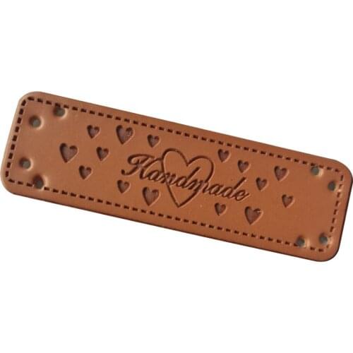 48Pcs/Lot Heart Logo Hand Made Pu Leather Labels For Gift Bag Hand Made With Heart Leather Sewing Accessories For Clothing