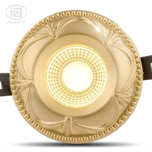 European Style Luxury Pure Copper 5W 7W 9W COB Downlight Smallpox Embedded Vintage Pure Copper LED Spotlight Indoor Lighting