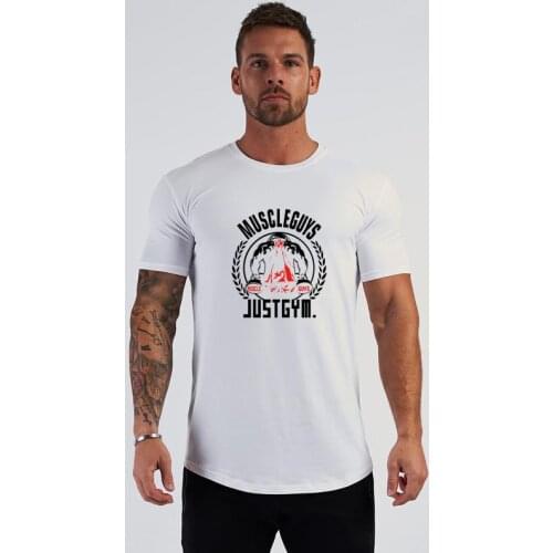 Men Cotton Short Sleeve T Shirt Fitness Slim Fit O-neck T-shirt Male Brand Gym Clothing Summer New Fashion Casual Tees Tops