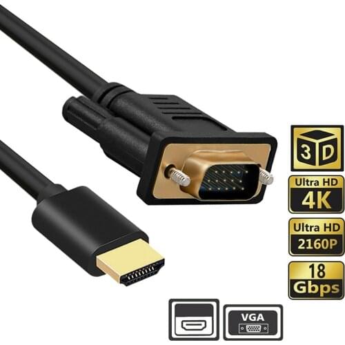 HDMI-compatible To VGA Cable Audio Video HDMI-compatible Male To VGA Male Cord 1920*1080P For PC Monitors HDTV Projector