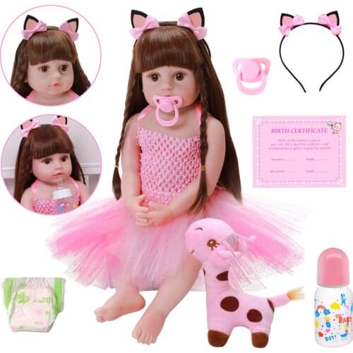 55CM Doll Reborn Toddler Girl Pink Princess Bath Toy Very Soft Full Body Silicone Girl Doll Adorable Newborn Babies Doll Toy