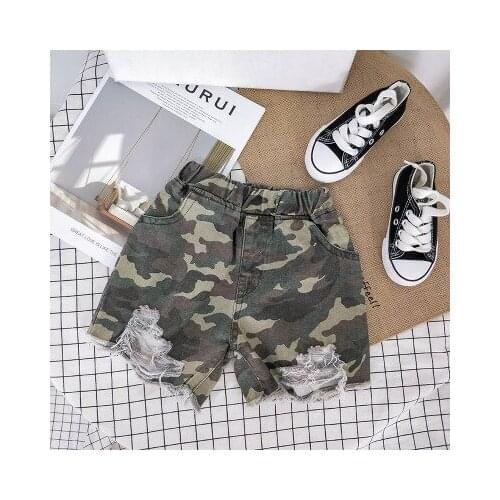 Summer Boys Camouflage Shorts Cotton Trousers Kids Girls Beachwear Children Loose Sport Broken Hole Shorts Baby Clothes 2-7Y
