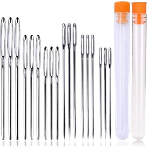 LMDZ 18 PCS Large Eye Sewing Needles Sewing Sharp Needles Large Eye Blunt Sewing Needles Hand Stitching Needles Plastic Bottle