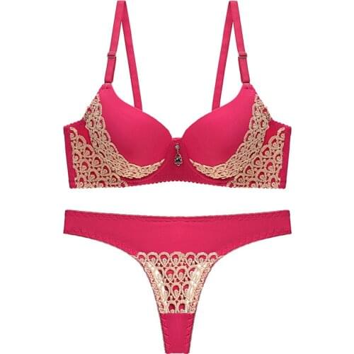 Cute Bra Thong Set Underwires Seamless Femme Bra Set Three Hook-and-Eye Womens Intimates 34 36 38 40 42 44 AA A B C Cup