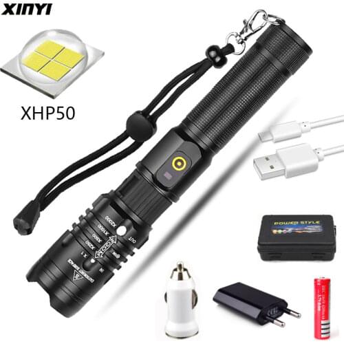 60000LM Powerful Led Flashlight XHP50 flashlight USB charging Zoom led torch lanter 1*18650 battery For Camping cycling Lamp