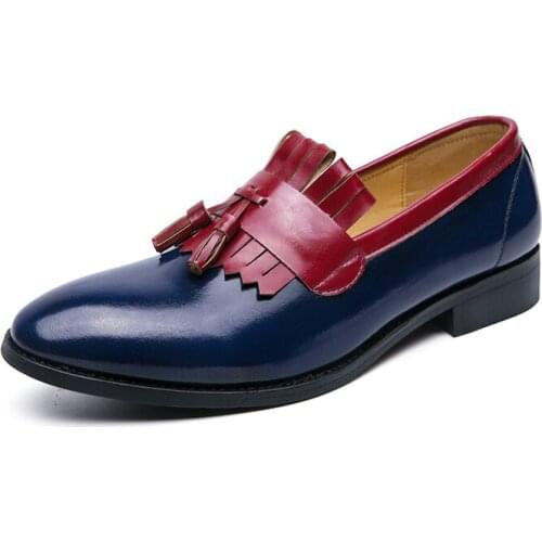 Shoes Mens Dress Shoes Leather Blue Oxfords Men Wedding Shoes Party Pointed Toe Formal Shoes for Men size 38-46