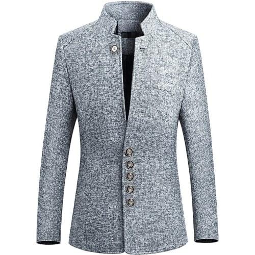 Mens Retro Chinese Stand Collar Casual Blazer Single Row Multi-Button Mens Slim Business Suit Jacket Large Size Men Jacket Top