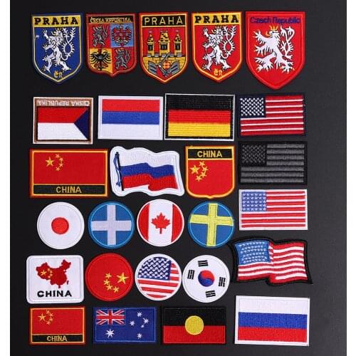 Country Flag Patch Stripes Embroidered Russia China France EU Netherlands Flag Tactical Military Patches Army Stripe Applique