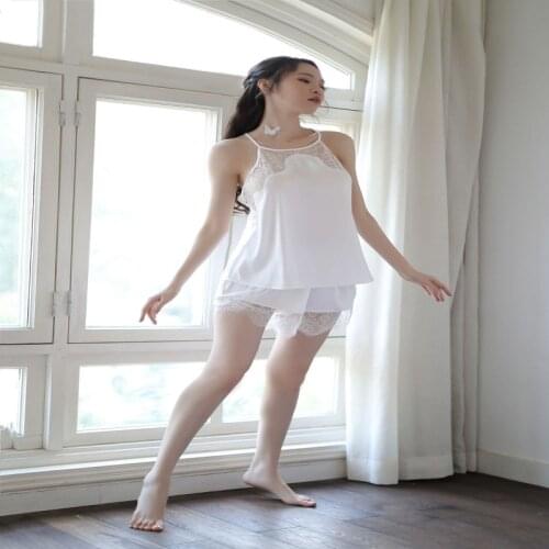 Sexy Night Dress For Women Deep V Lace Sleepwear Lingerie Silk Nightgown Sleeveless Nightdress Nightwear Summer Homewear