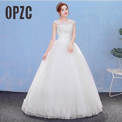 OPZC 2020 New Arrival A-Line Wedding Dress O-Neck Sleeveless Embroideried Organza and Tulle with Crystal and Sequined