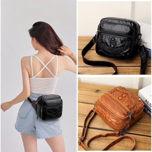 Simple Women Handbags Soft Small Bag Retro Mobile Phone Bag Messenger Cross Body Bags Double Zipper Girls Purses Bolsos Mujer